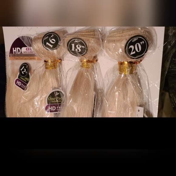 16" + 18" + 20" 4x4 closure 613 beige vanilla blonde human hair bundles - Picture 2 of 2